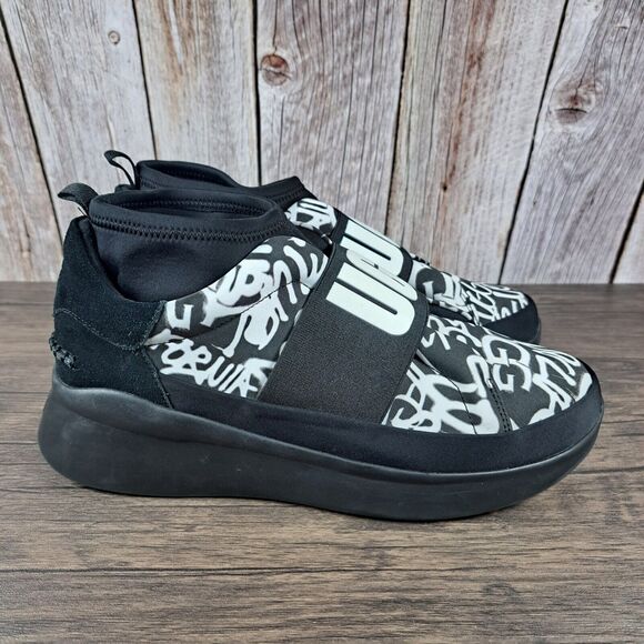 UGG Neutra Graffiti Pop Platform Slip On Sneaker Women's Sz 10 Black White (VGC) - Picture 3 of 9